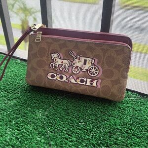 Coach Tan and Burgundy Wristlet
